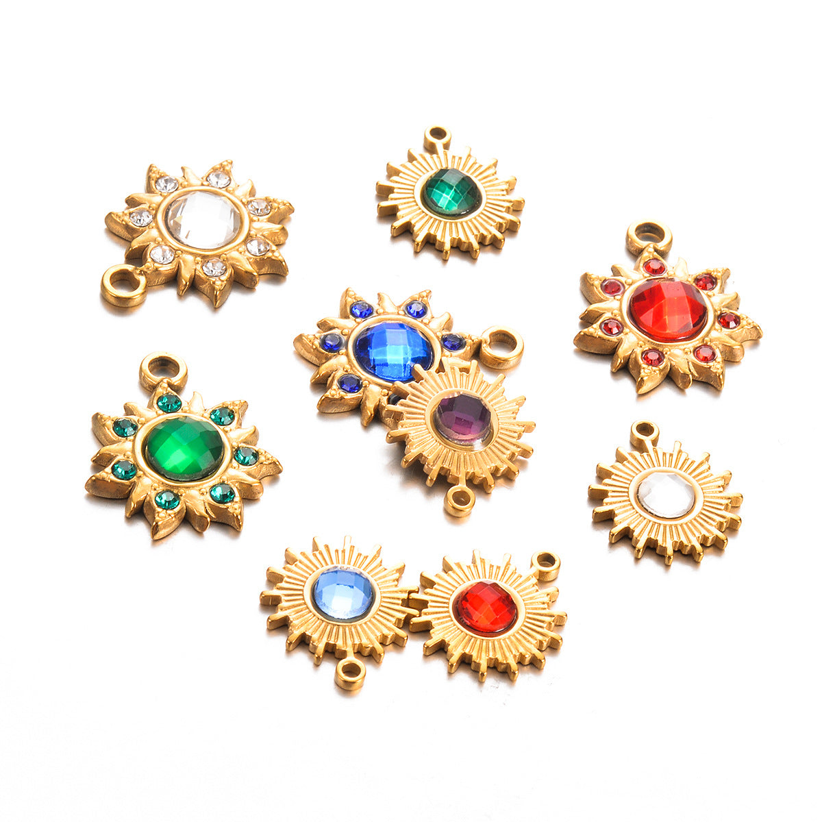 Instagram-style Sunflower Stainless Steel Pendant With Colorful Faceted Zircon Inlays