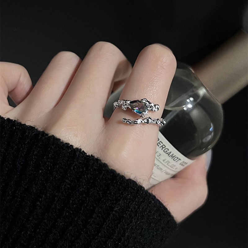 Minimalistisches, unregelmäßiges Ring-Set für Damen, hochwertiger Farbverlaufstein, INS kühler Schmuck