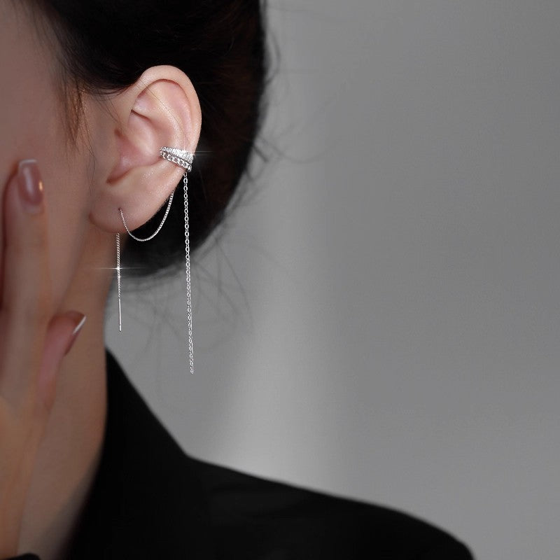 Zircon-inlaid Semi-circular C-shaped Ear Bone Clip Double-layer Earrings