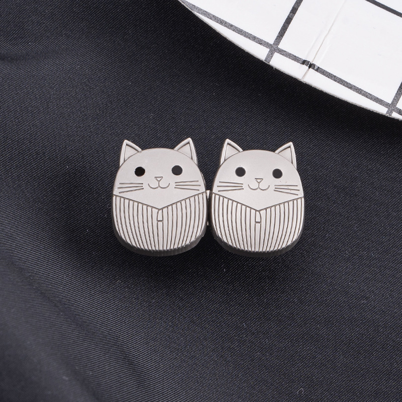 Oval cat head waist buckle-silver-alloy-1 pair