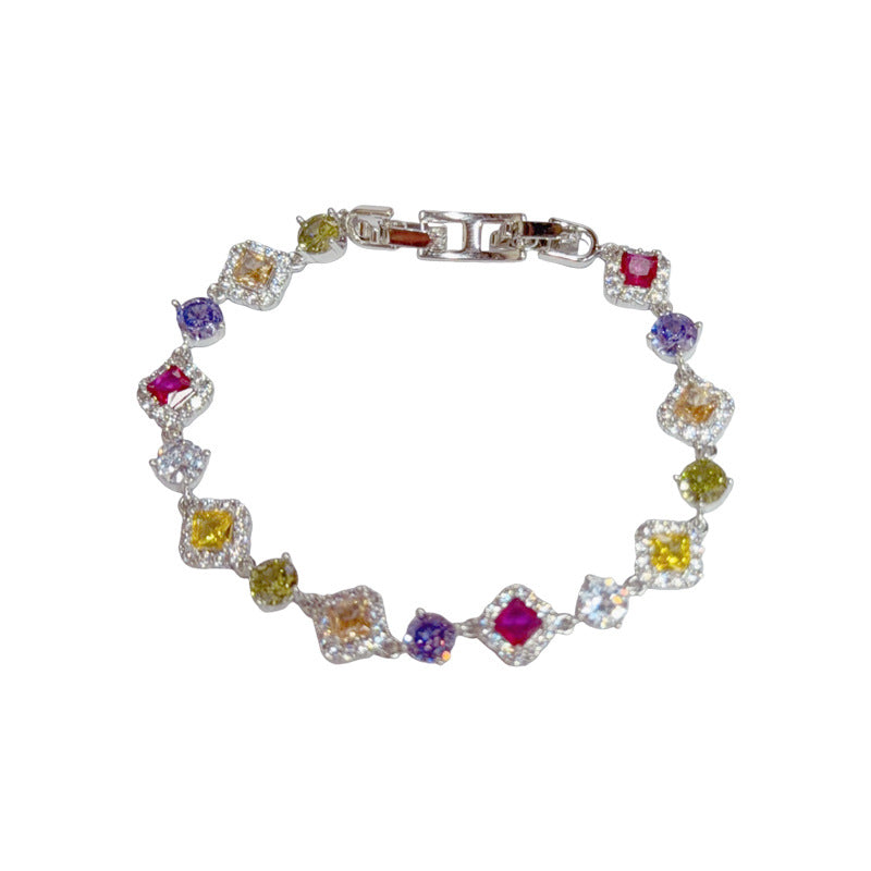 Leicht luxuriöses, modisches, vielseitiges Micro-Set-Armband mit buntem Zirkonia