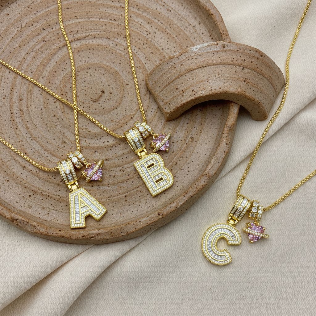 Gold-Plated Copper Planet Heart Pendant Necklace With Diamonds