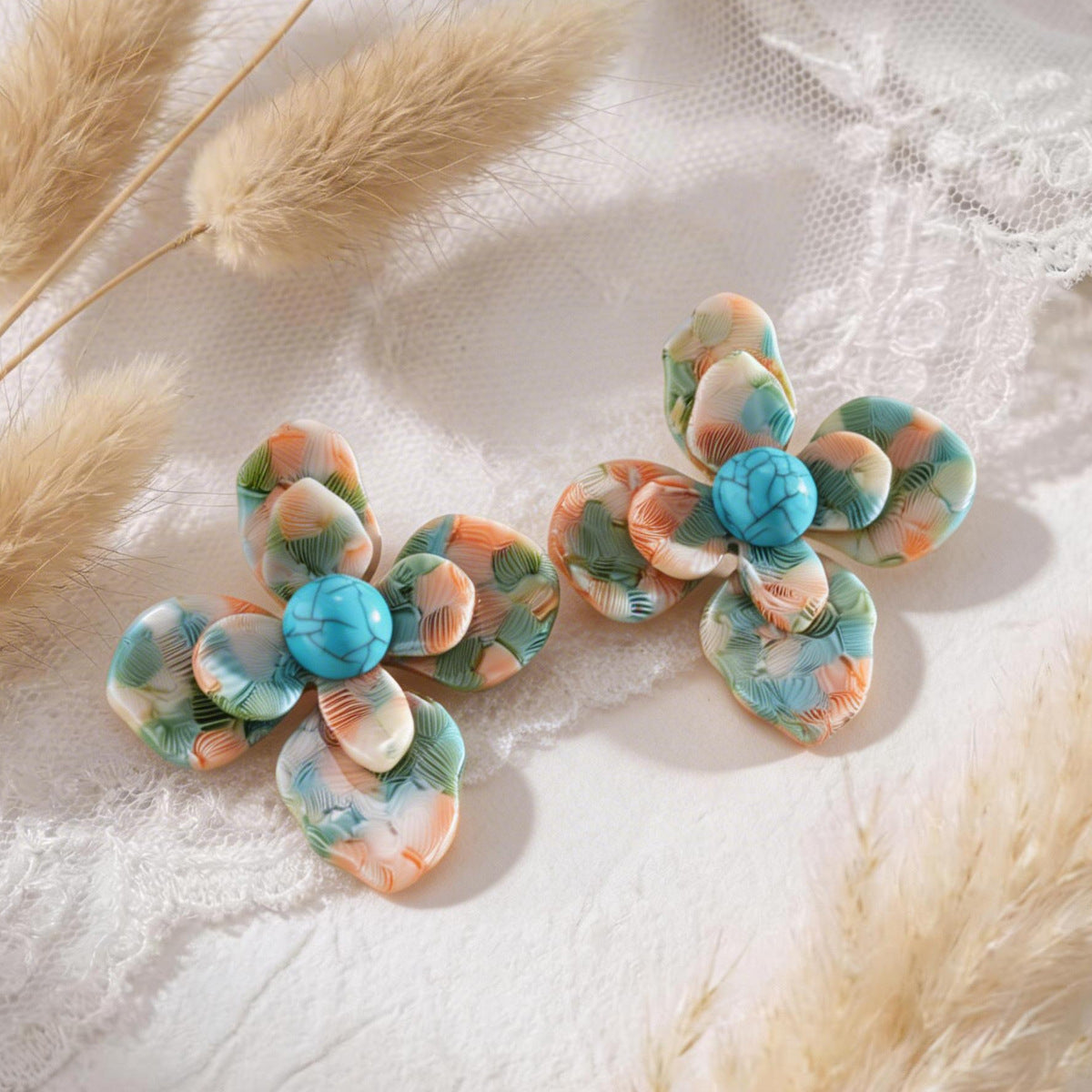 Retro Harz Blumen Ohrstecker