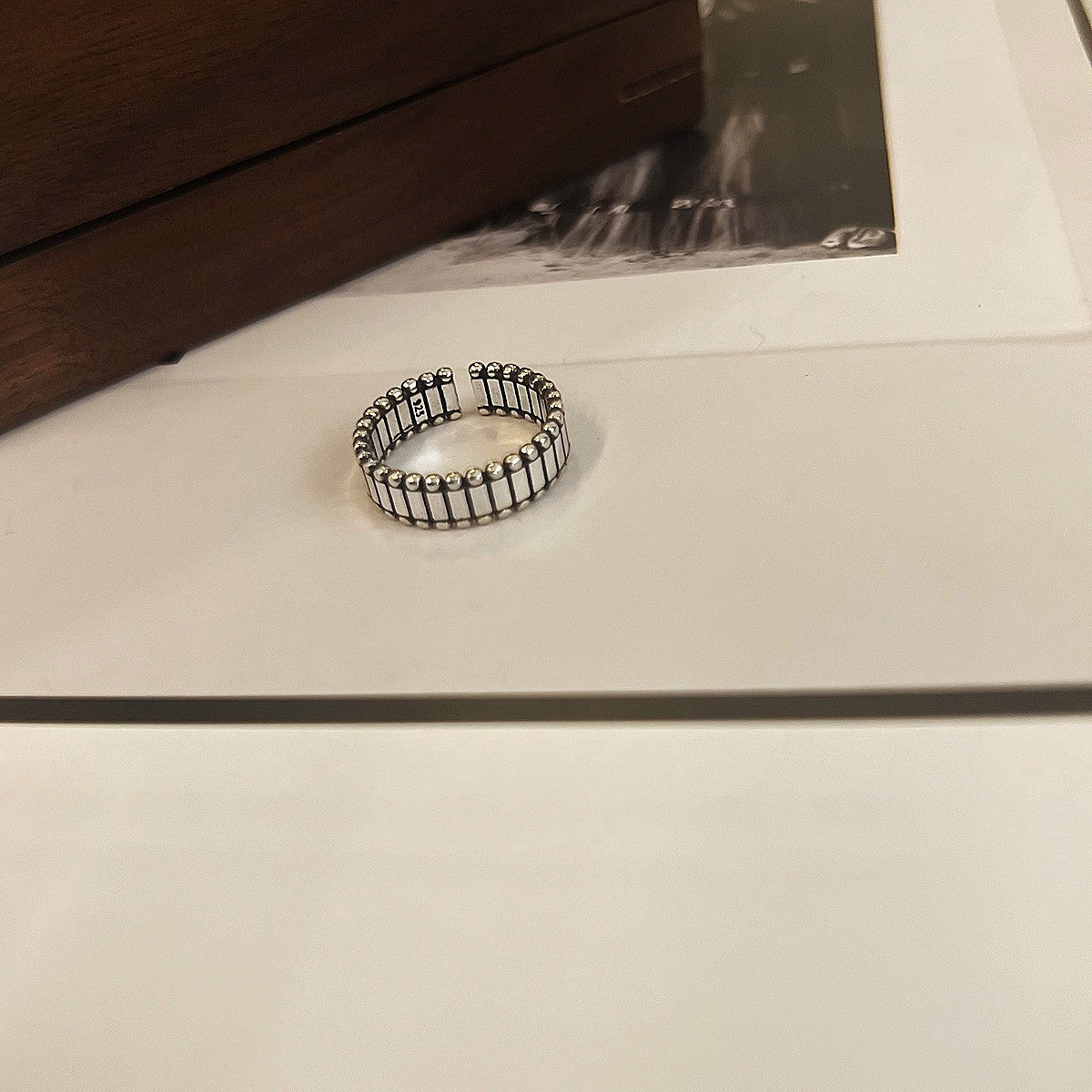 925er Silber Vintage gedrehter Kettenring, verstellbarer minimalistischer Statement-Ring für Damen, Modeschmuck