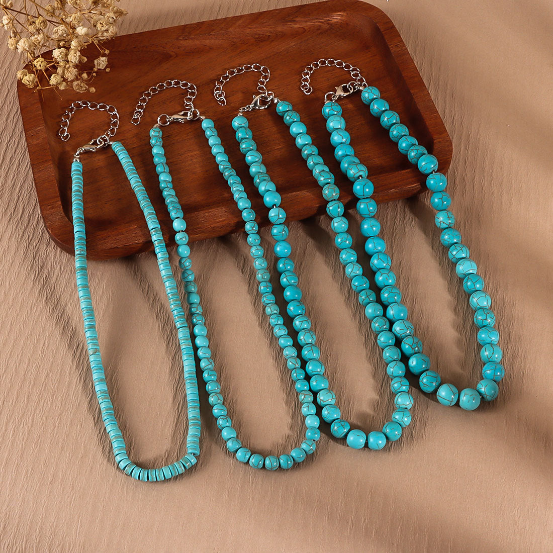 Simple Retro Turquoise Round Bead Necklace
