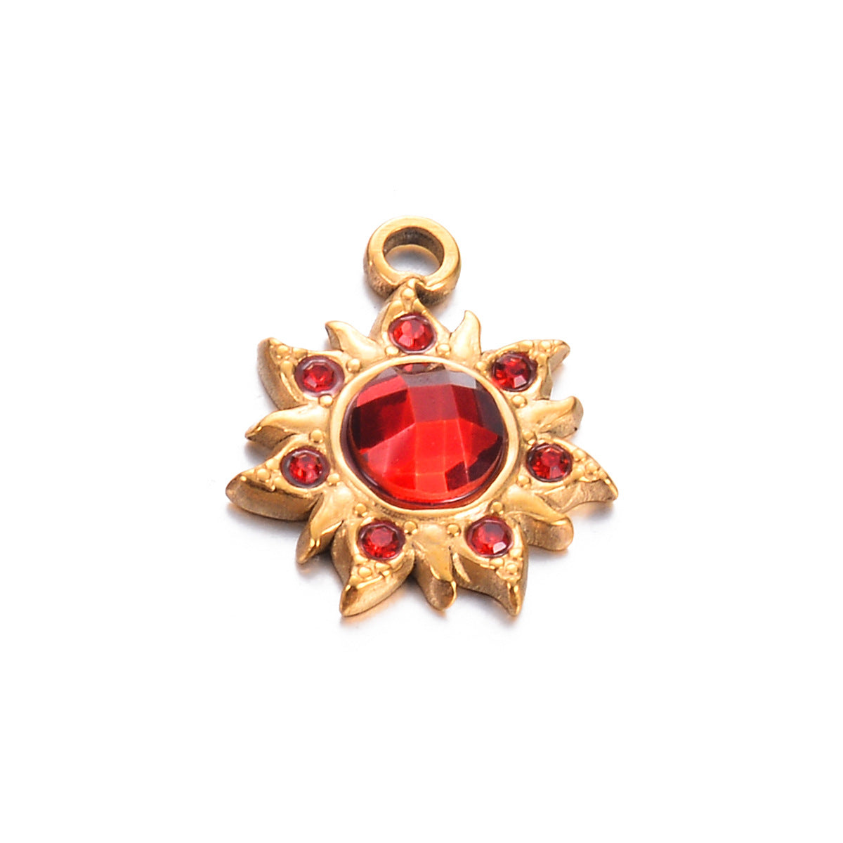 Instagram-style Sunflower Stainless Steel Pendant With Colorful Faceted Zircon Inlays