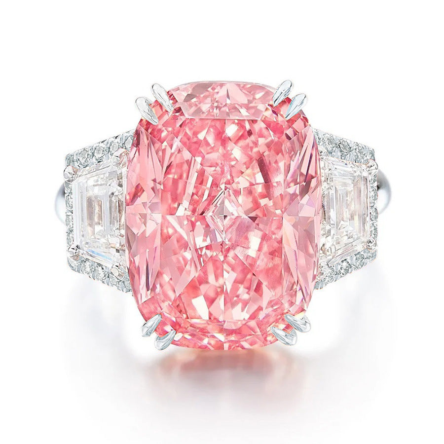 Luxury Heavy Craftsmanship Simulated Diamond Ring, Large Carat Ice Flower Cut Elongated Cushion High Carbon Diamond Ring For Women