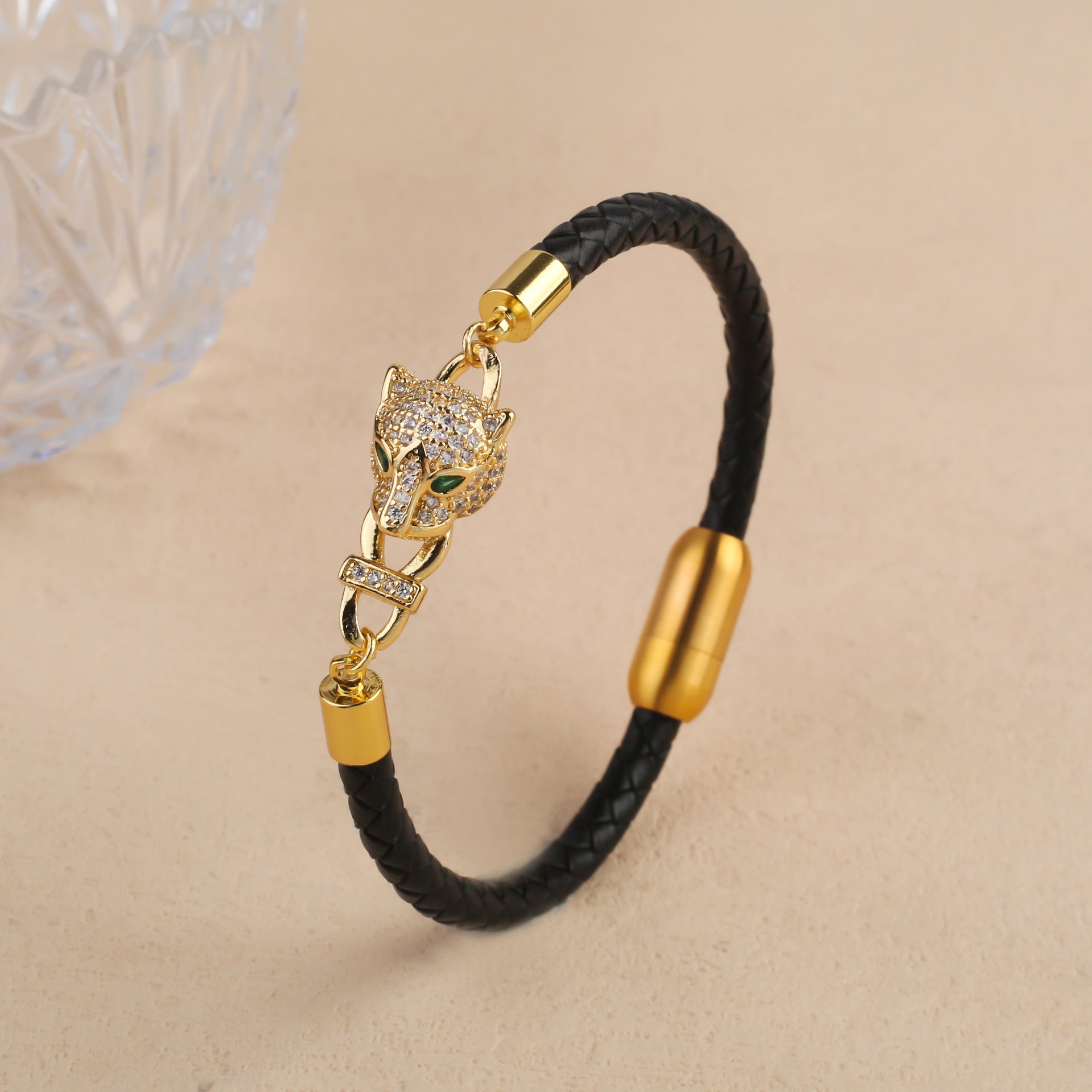 Retro Herren Animal Leopard-Kopf Lederarmband