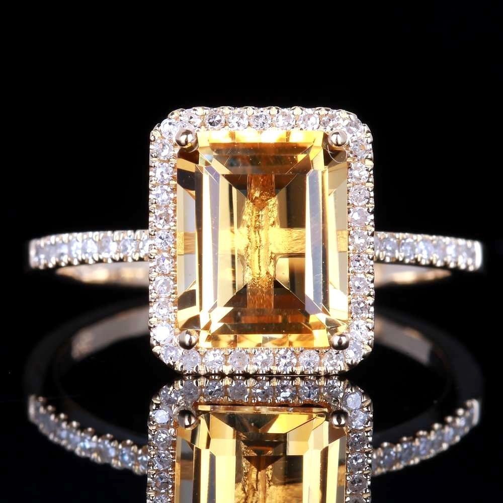 Luxury Champagne Yellow Gemstone Ring, Micro Pave Engagement Band For Women