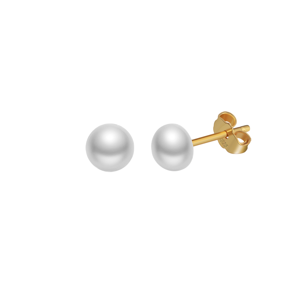 925 Sterling Silver Classic Round White Pearl Stud Earrings with Sterling Silver Butterfly Backings