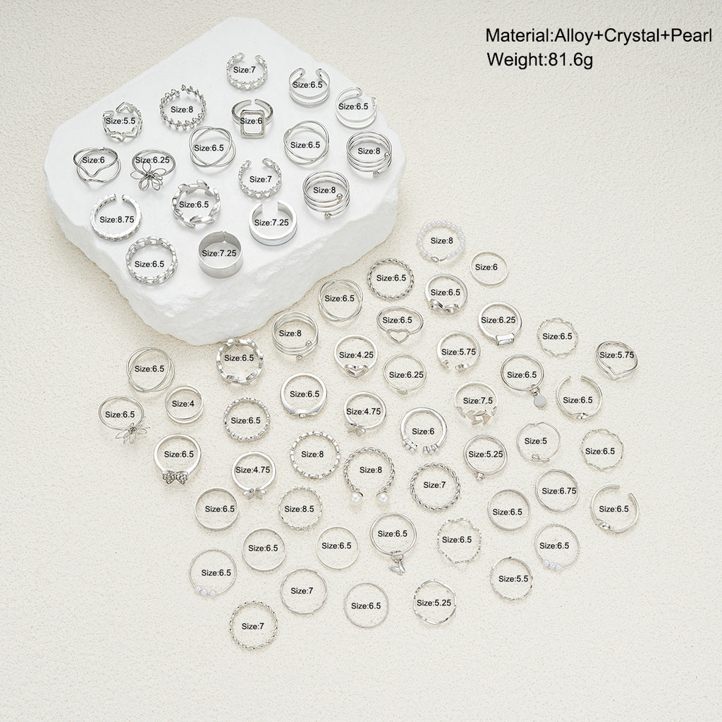 Simple Flower And Butterfly Spiral Ring 66-Piece Set