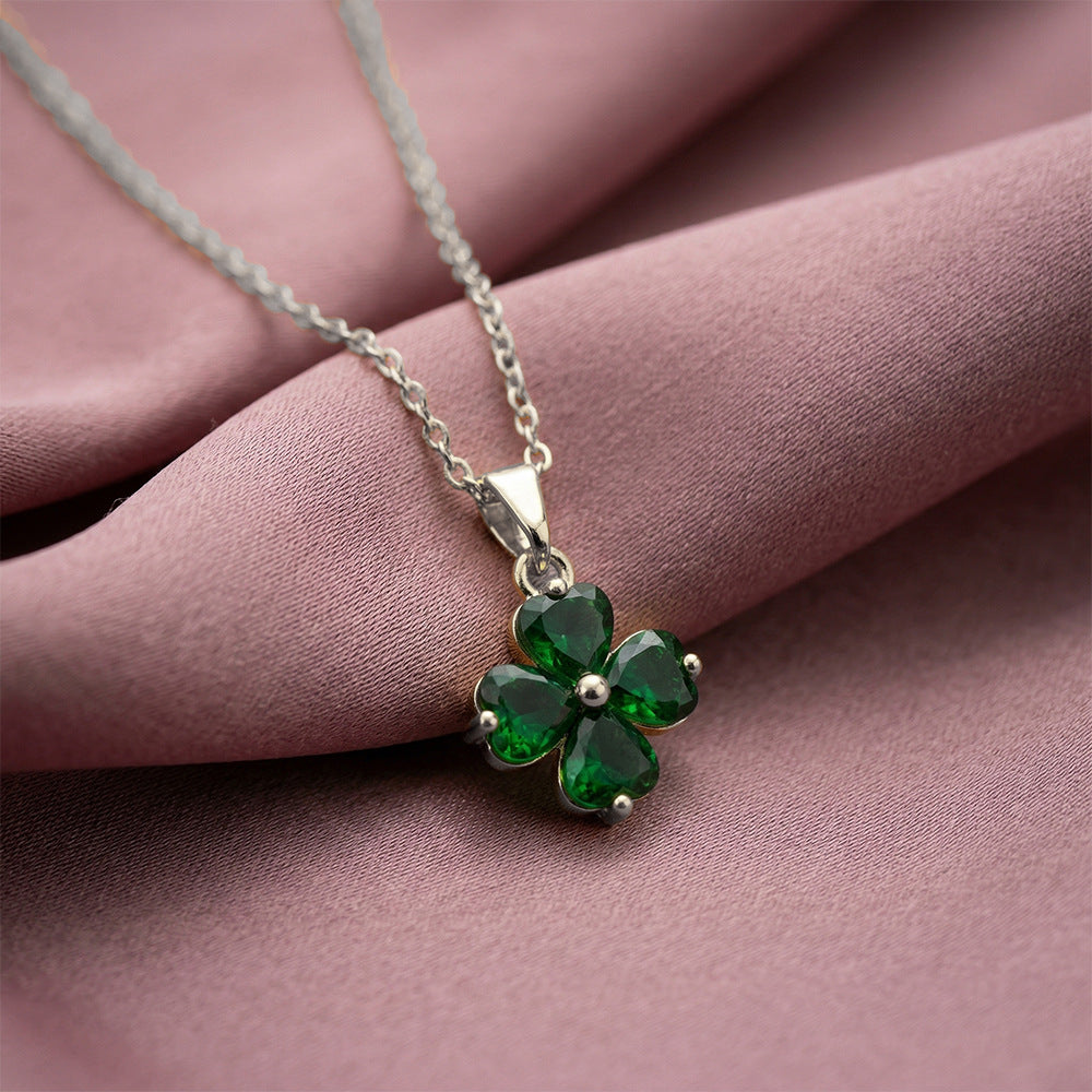 Light Luxury Fashionable Versatile New Diamond-Encrusted Four-Leaf Clover Necklace For Women