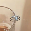 Sweet Cool Denim Texture Heart Zircon Ring, Dainty Light Luxury Jewelry For Women