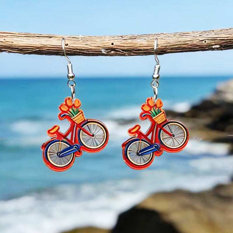 Neue Rosen Sonnenblumen Tulpen Fahrrad Ohrringe