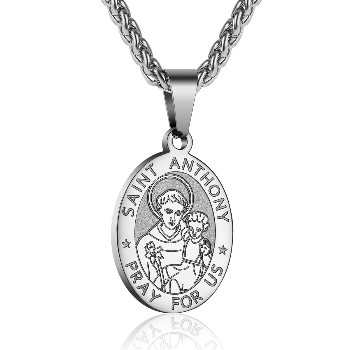 Double-Sided Portrait Medal Cross Stainless Steel Pendant Necklace For Men And Women