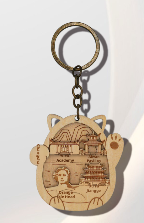 Wood carving keychain-Luoyang-basswood-5.7 * 0.65cm-1 piece