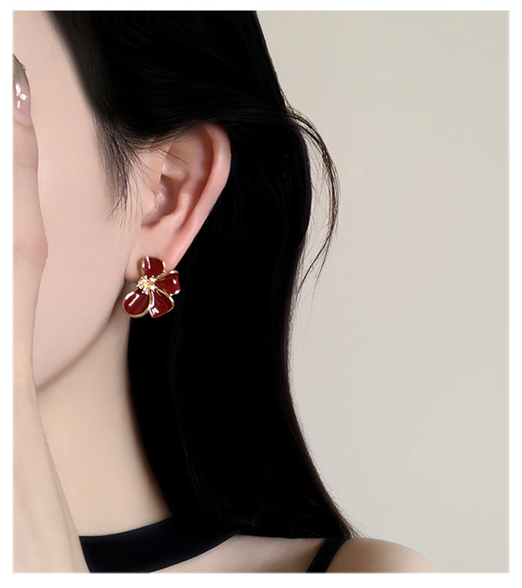 S925 Sterling Silver Needle Unique Drop-Glaze Flower Earrings For Women