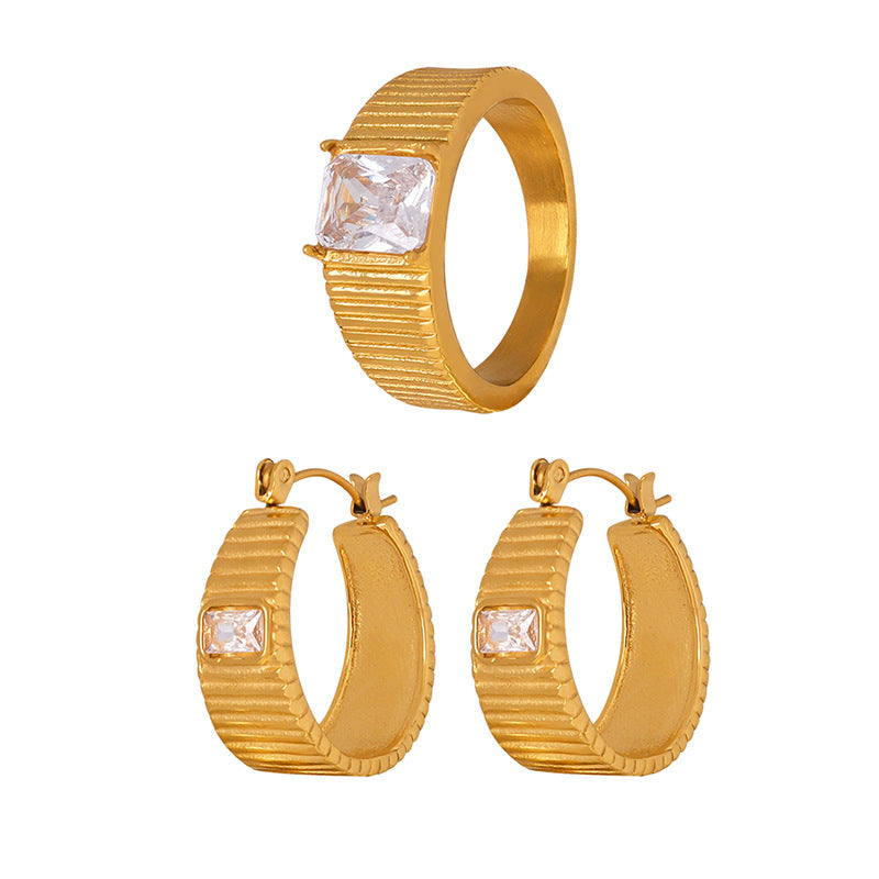 Striped Inlaid Zircon Earring Set For Women