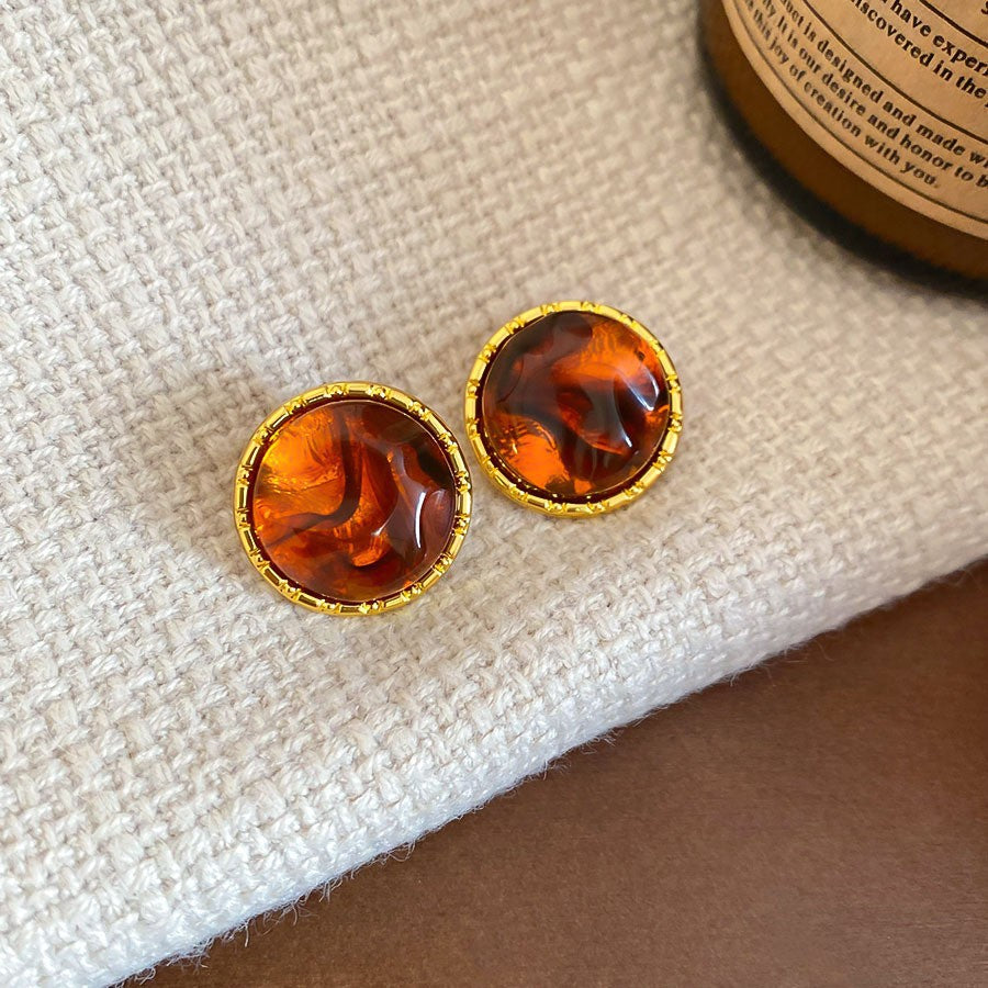 Vintage Ohrringe im Maillard-Stil aus Holz und Harz für Damen, goldfarbene gedrehte Knoten-Ohrhänger aus Harz, Retro-Luxus-Modeschmuck
