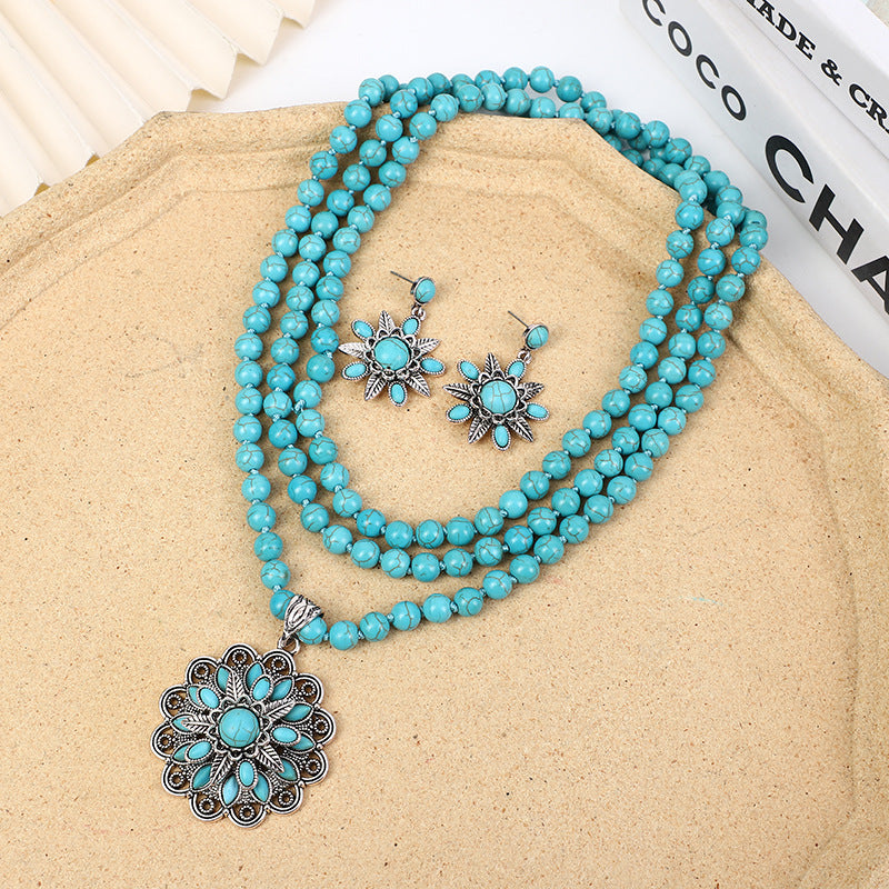 Western-style Loose Turquoise Bead Necklace With Electroplating