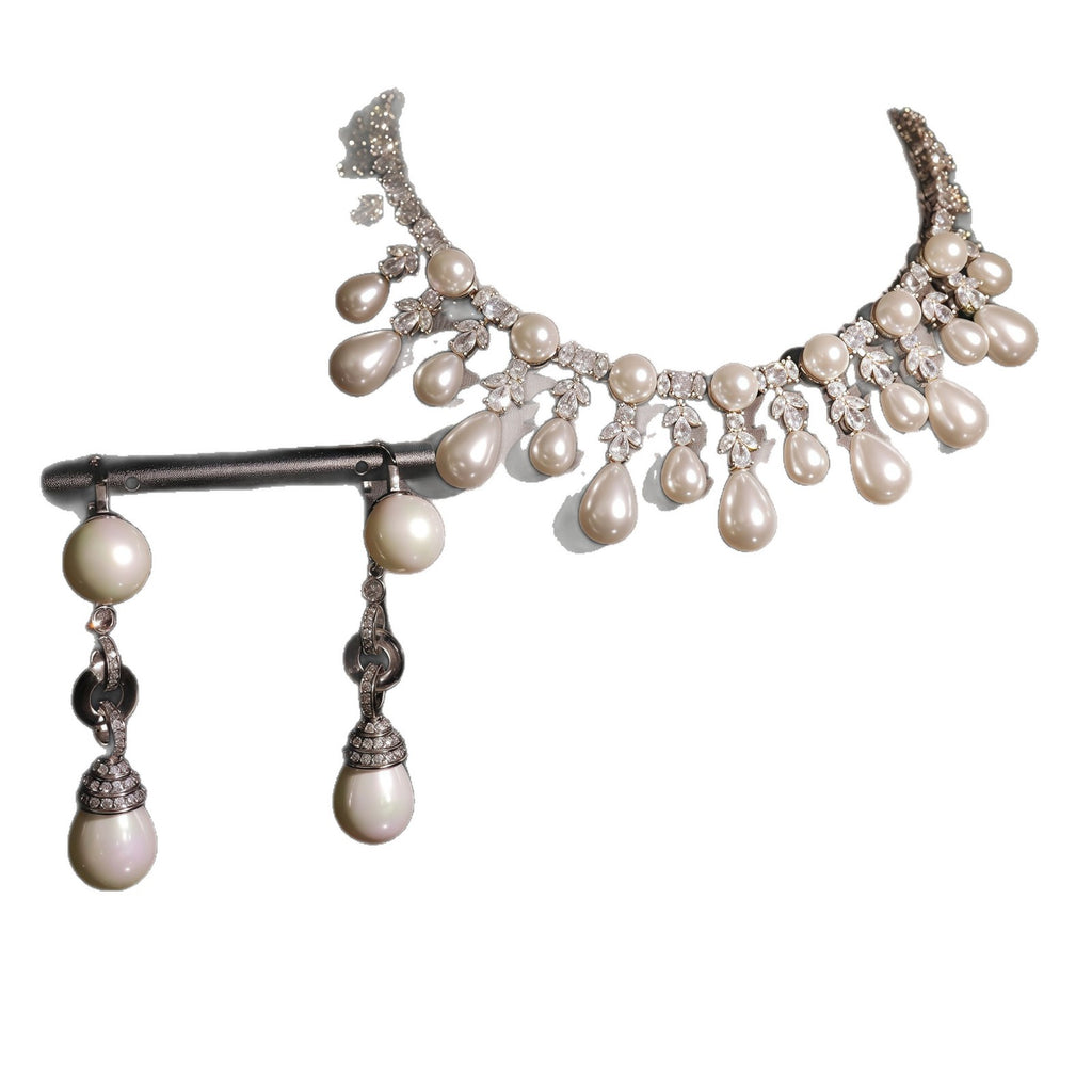 Chic Clavicle-Length Necklace And Gold-Plated Zircon Pearl Earrings Jewelry Set