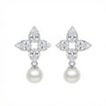925 Sterling Silver Elegant Floral Marquise Cluster Pearl Drop Earrings