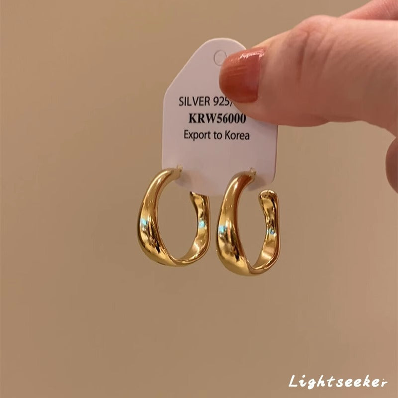 Metallkugel-Ohrhänger für Damen, große polierte Kreis-Creolen, trendiger Vintage-Leichtgewicht-Ohrschmuck für runde Gesichter