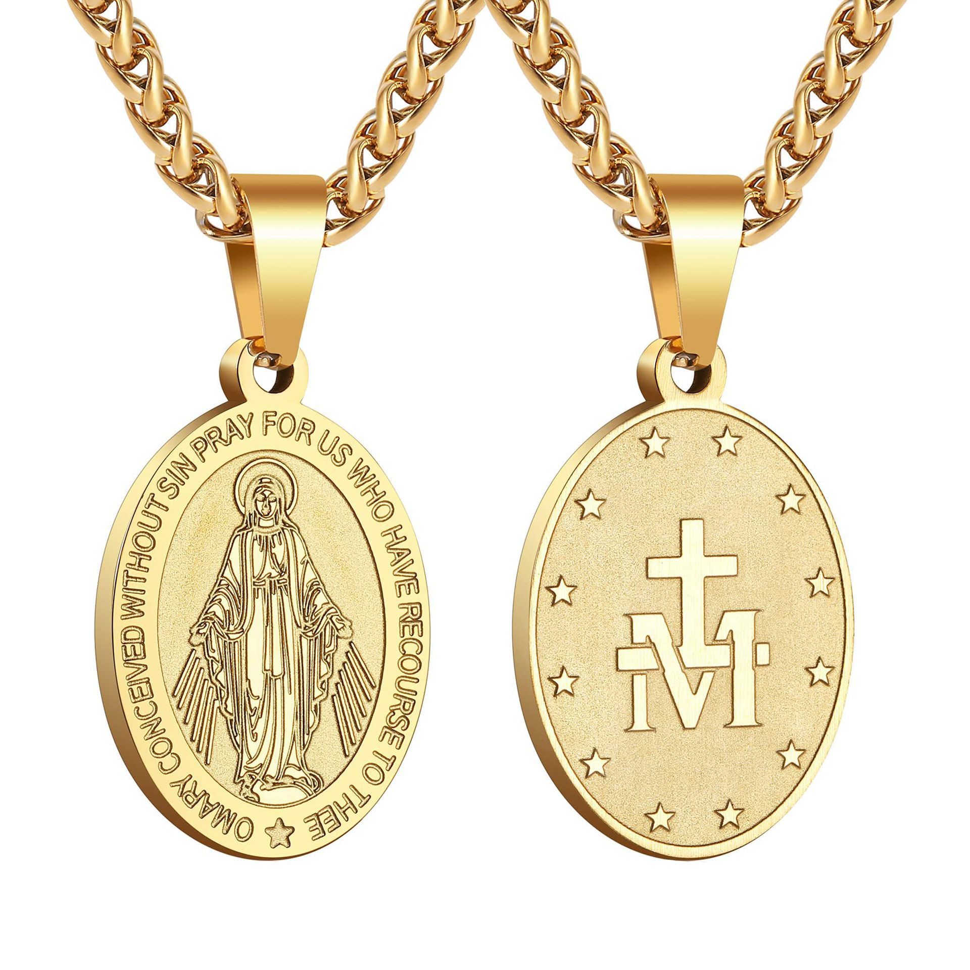 Double-Sided Portrait Medal Cross Stainless Steel Pendant Necklace For Men And Women