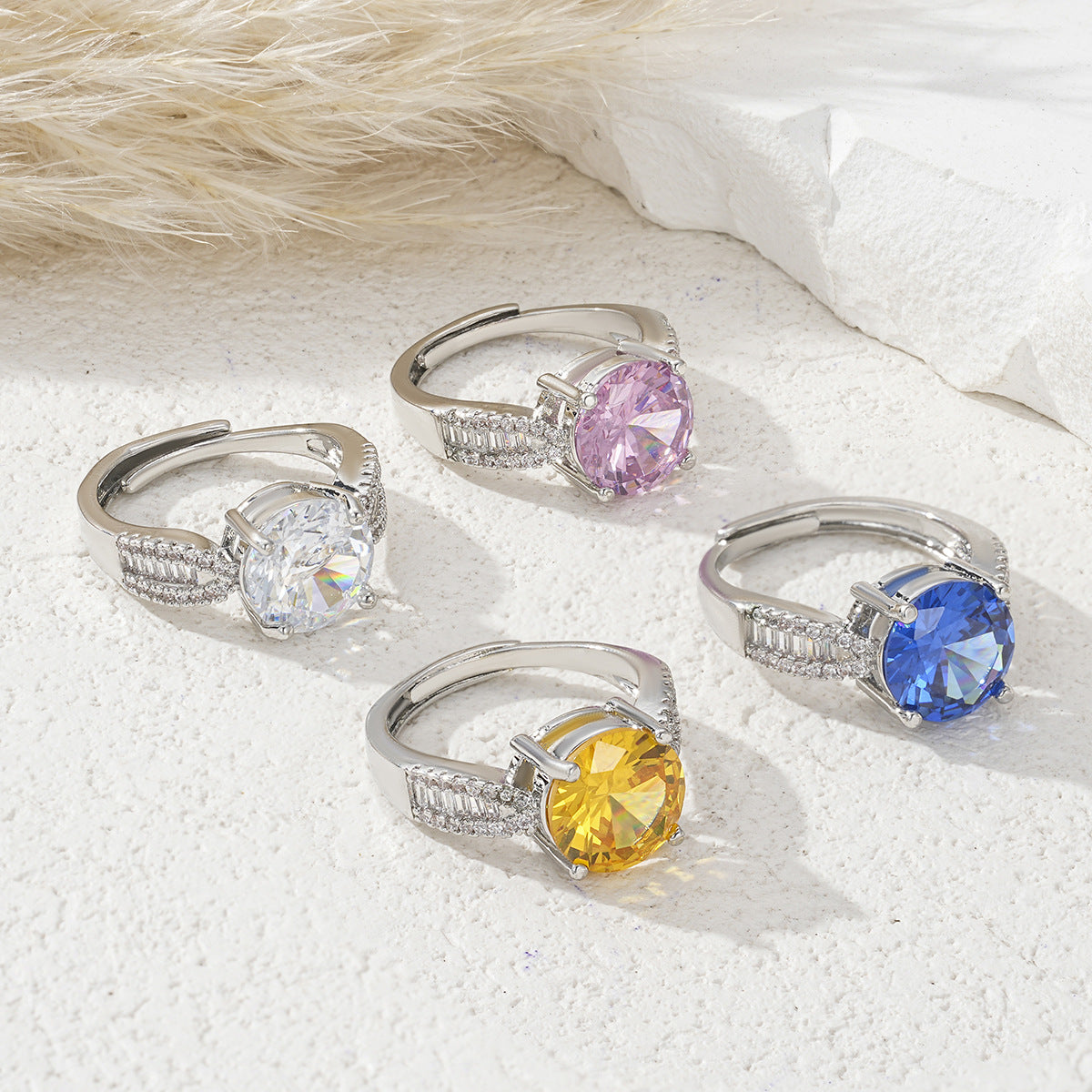 Women's Open Ring With Colorful Zircon