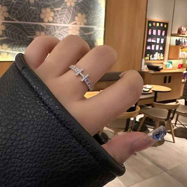 Vintage Baguette-Schliff Zirkonia Bandring, strukturierter Milgrain-Rand versilbert Statement-Ring für Damen