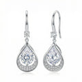 925 Sterling Silver Elegant Pear-Shaped Teardrop Halo Dangle Earrings in Sterling Silver Finish