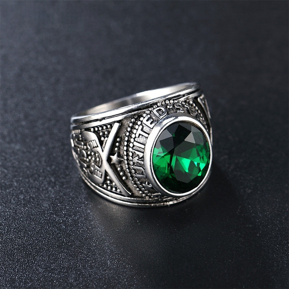 Personalisierter Punk-Edelstein Herren-Titan-Stahl-Militär-Marine-Ring