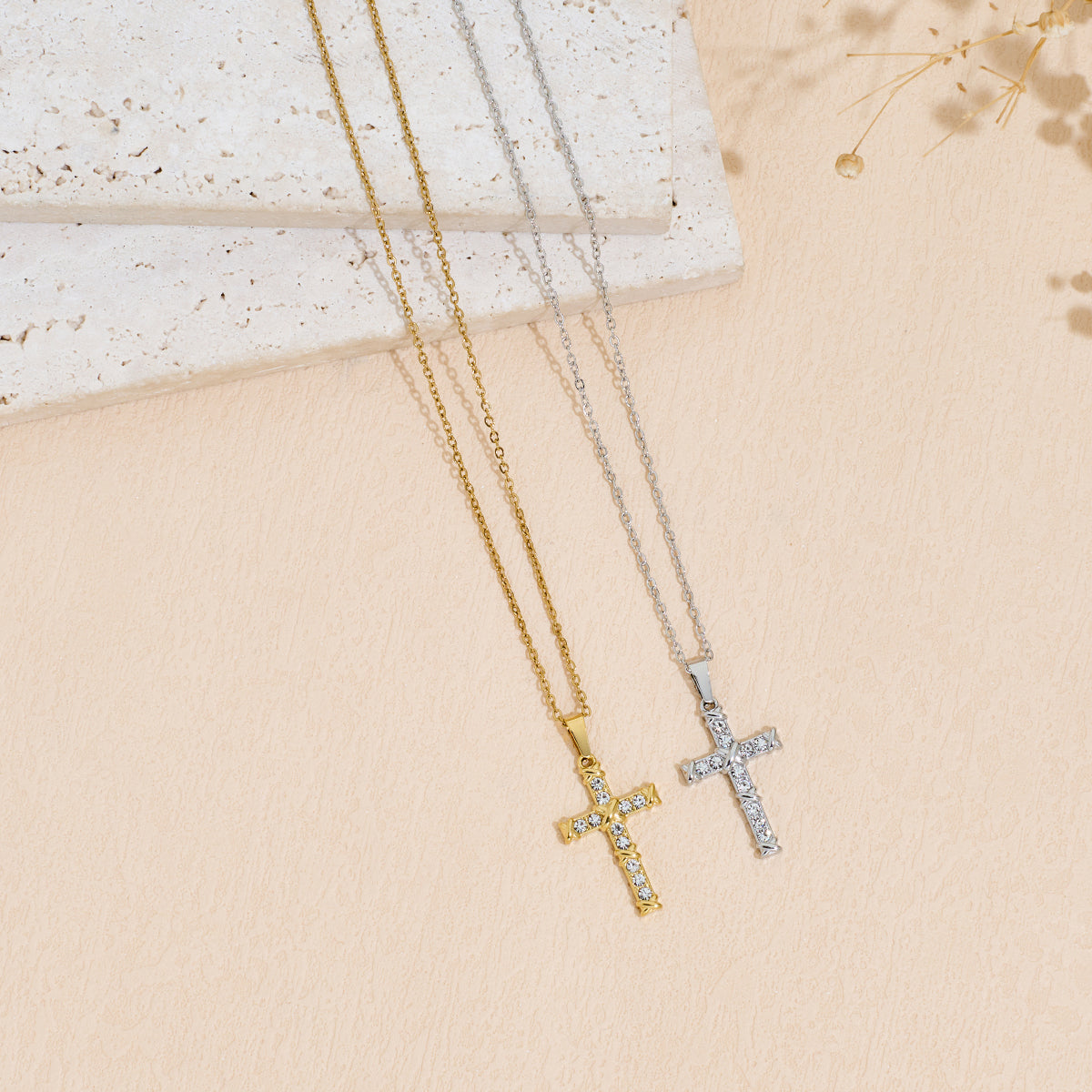Stainless Steel Inlaid Zircon Cross Pendant Necklace For Men And Women