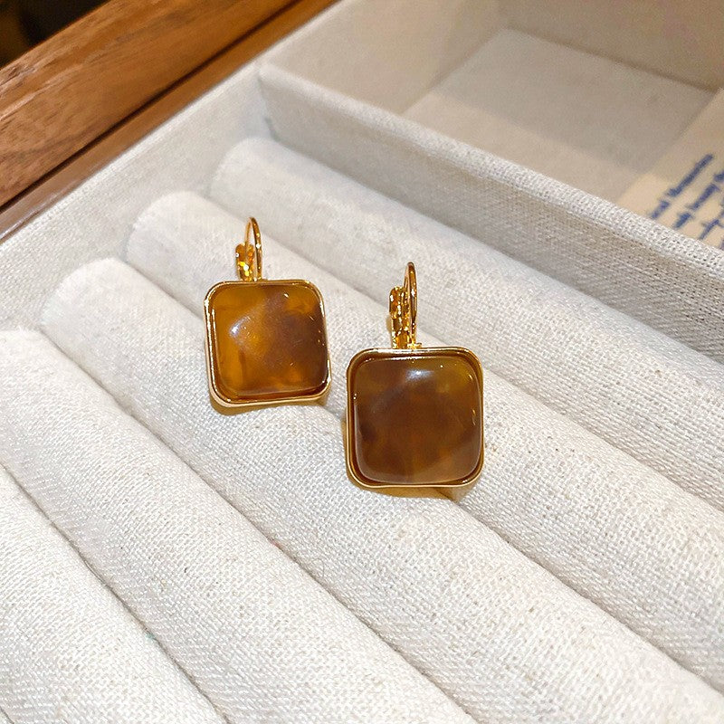 Vintage braune Harz-Ohrstecker, Maillard-Stil, silberne Textur, geometrische Ohrringe, Retro-Luxus-Modeschmuck für Frauen, Geschenk für sie