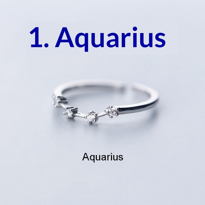 Zircon Silver-Plated Twelve Zodiac Signs Adjustable Open Ring