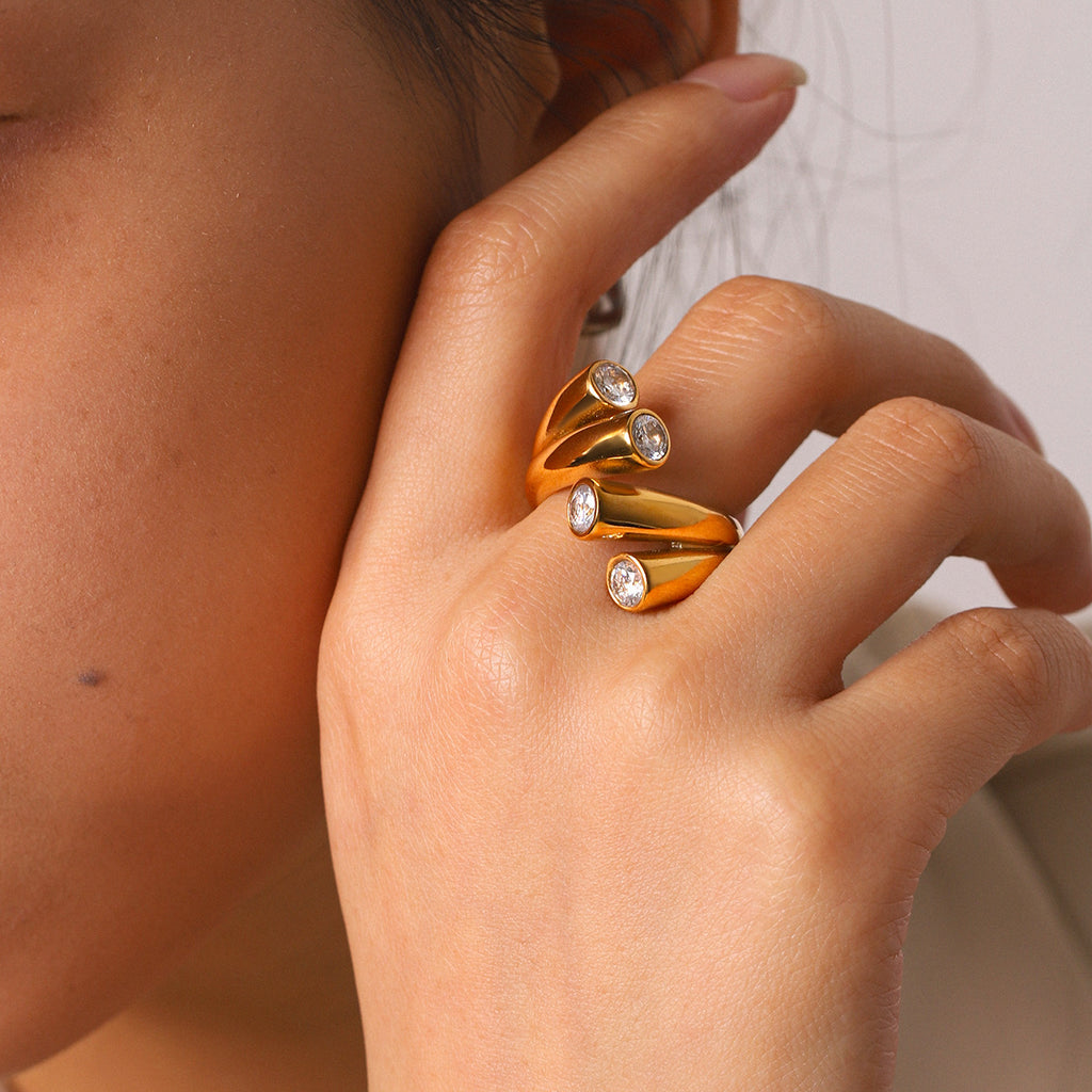 Colorfast Titanium Steel Stainless Steel Zircon Ring