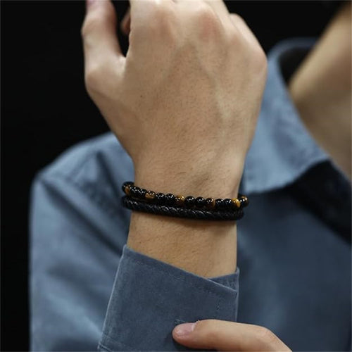 Pulsera multicapa de acero inoxidable con una tarjeta