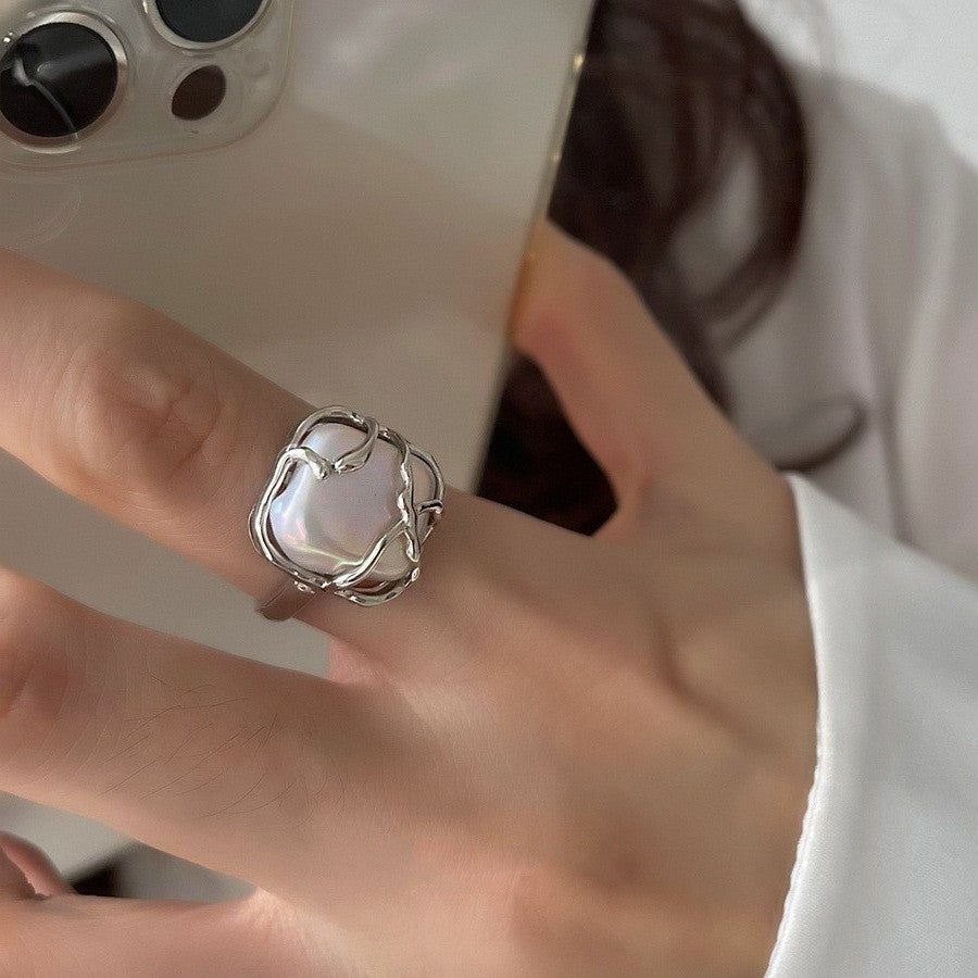 Personalisierter C-förmiger Wassertropfen-Textur-Offener Ring für Frauen, Retro Hip-Hop Mode Trendiger Zeigefingerring