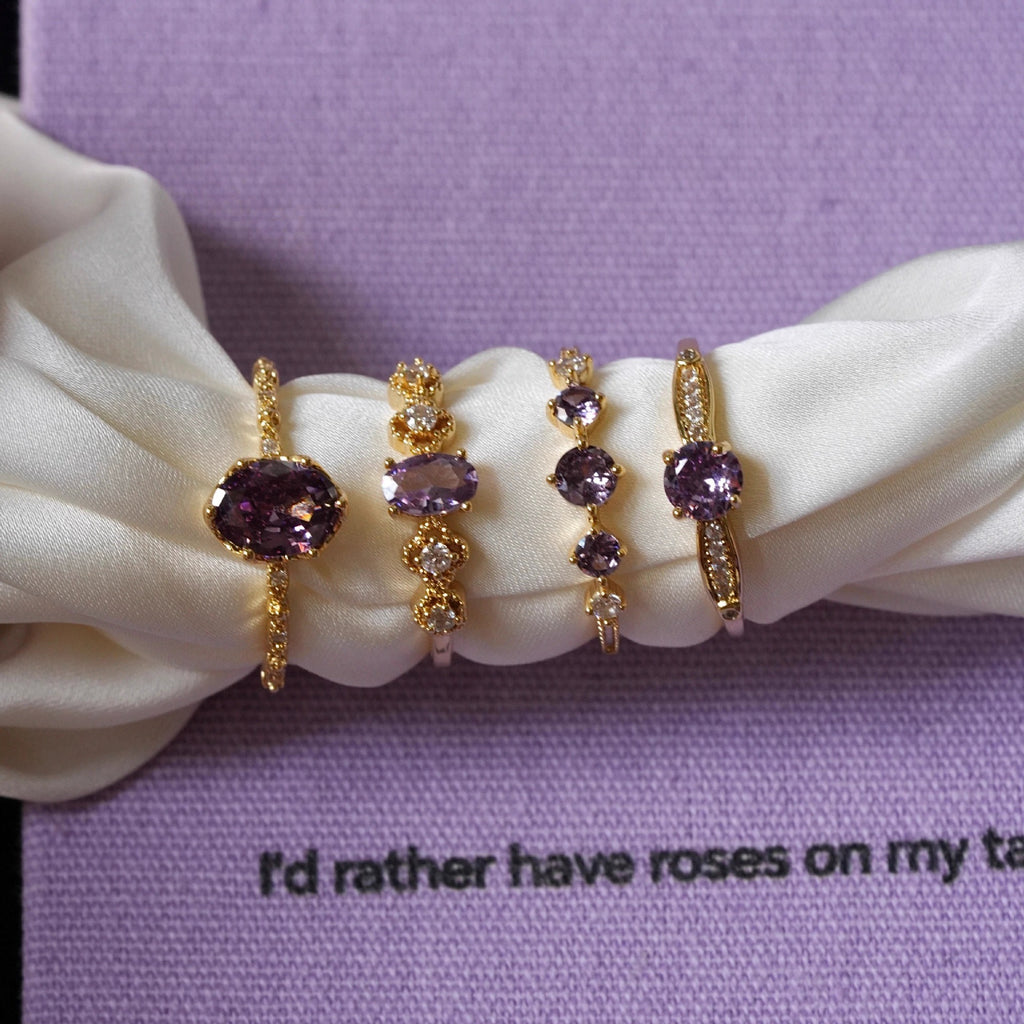 French Retro High-End Gentle Light Luxury Micro-Set Sparkling Purple Zircon Open Ring