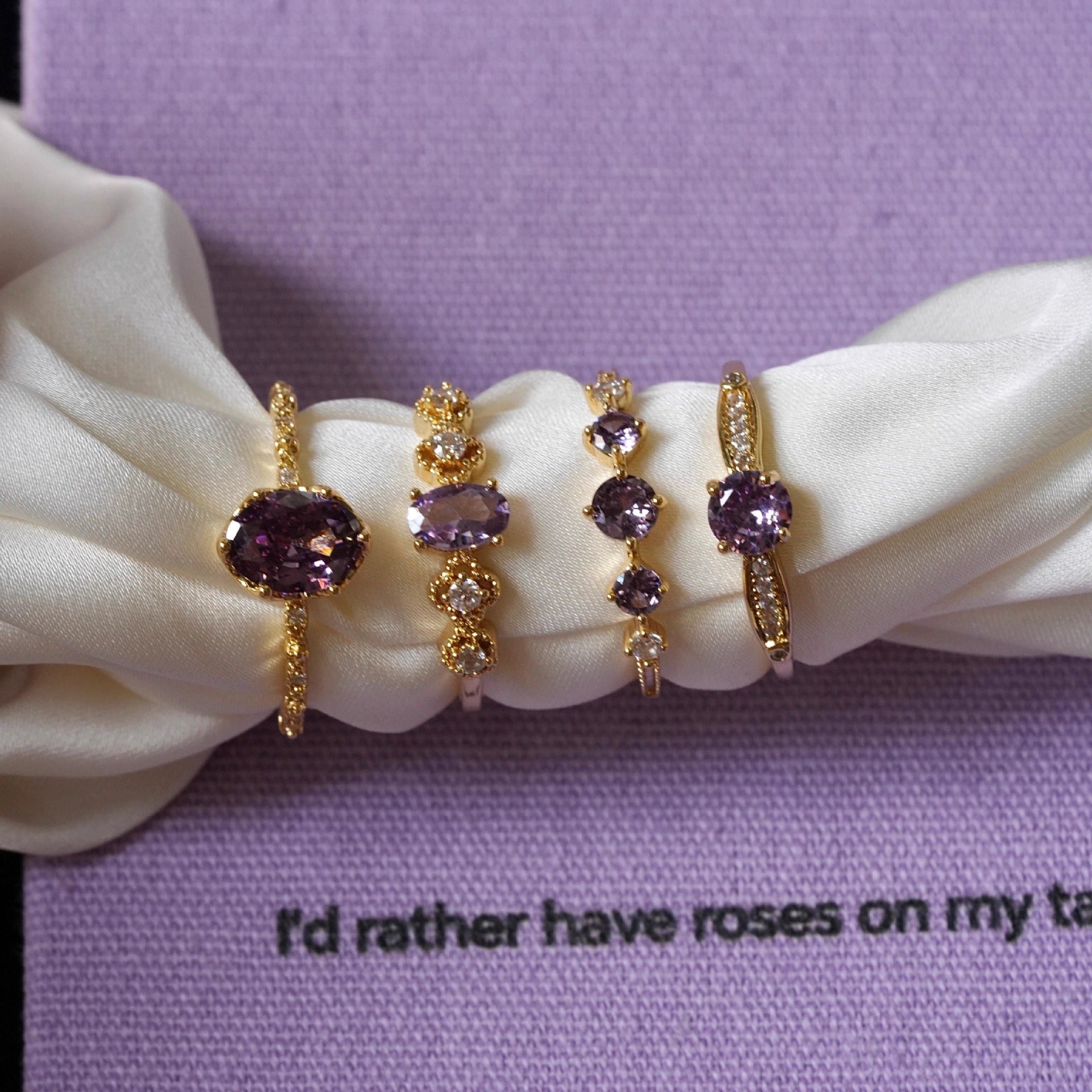 French Retro High-End Gentle Light Luxury Micro-Set Sparkling Purple Zircon Open Ring