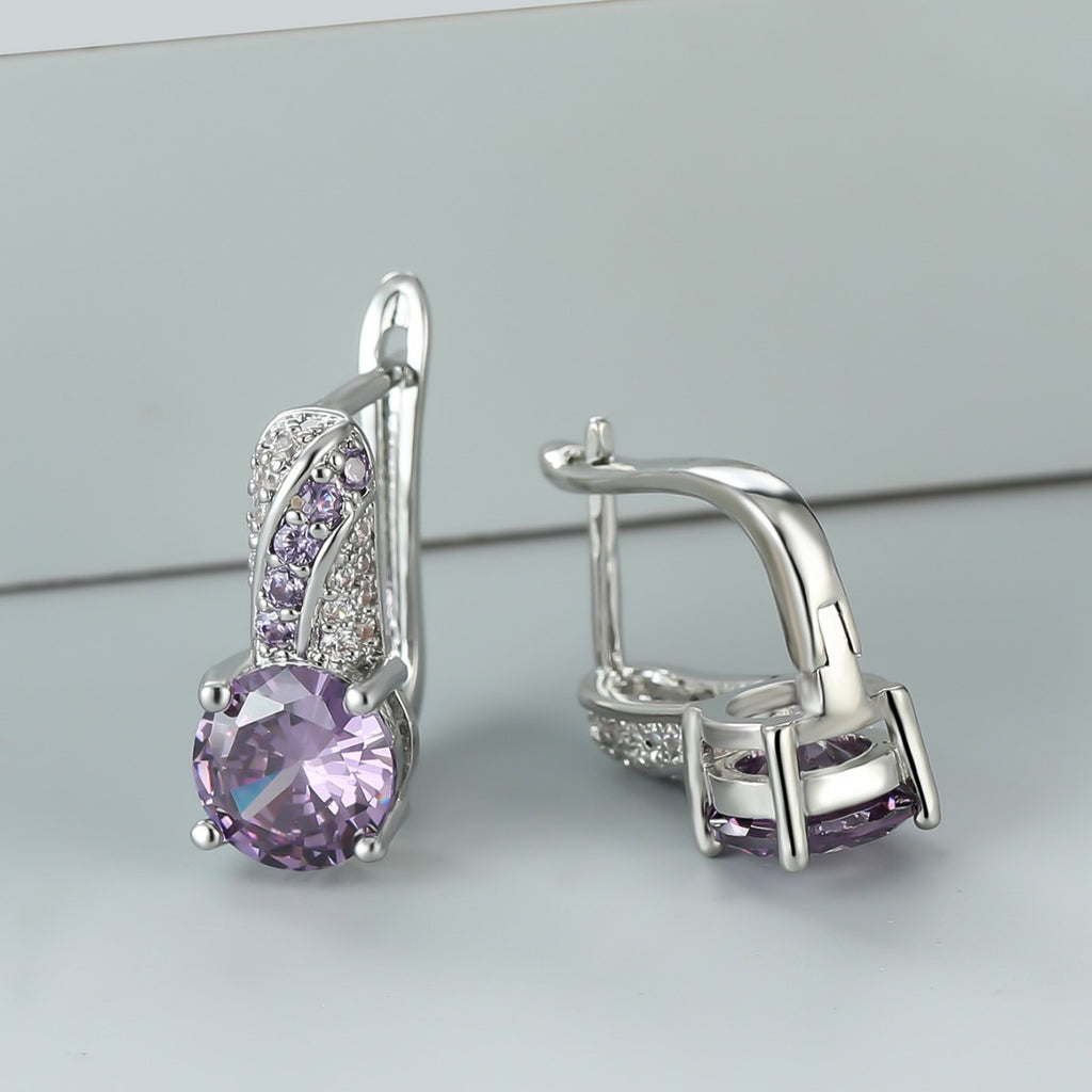 AutumnWinter Accessories White K-Gold Inlaid Round Amethyst Ear Clips