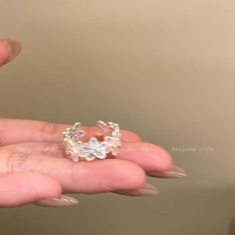 Böhmischer Frühlingsblumen-Offener Ring für Frauen, Emaille High-End Fashion Zeigefingerring