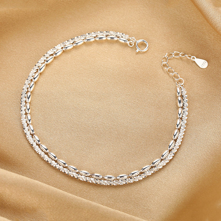 S925 Sterling Silver Starry Bead Double Layer Bracelet For Women, Shimmering Rice Bead Design, INS Style Luxury Senior Sense Jewelry