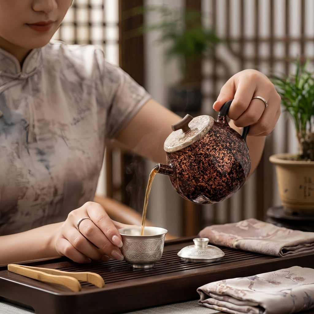 Pure 999 Fine Silver Elegant Metallic Teapot with Wooden Lid and  Handle-Finely crafted small teapot - Handicraft