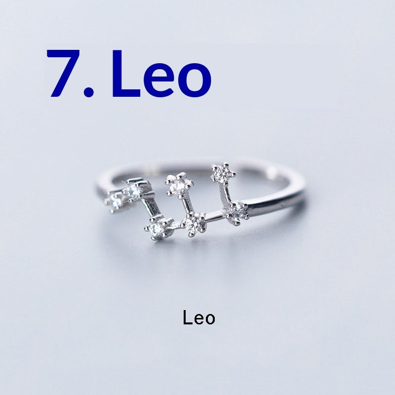 Zirkon versilbert Zwölf Sternzeichen verstellbarer offener Ring