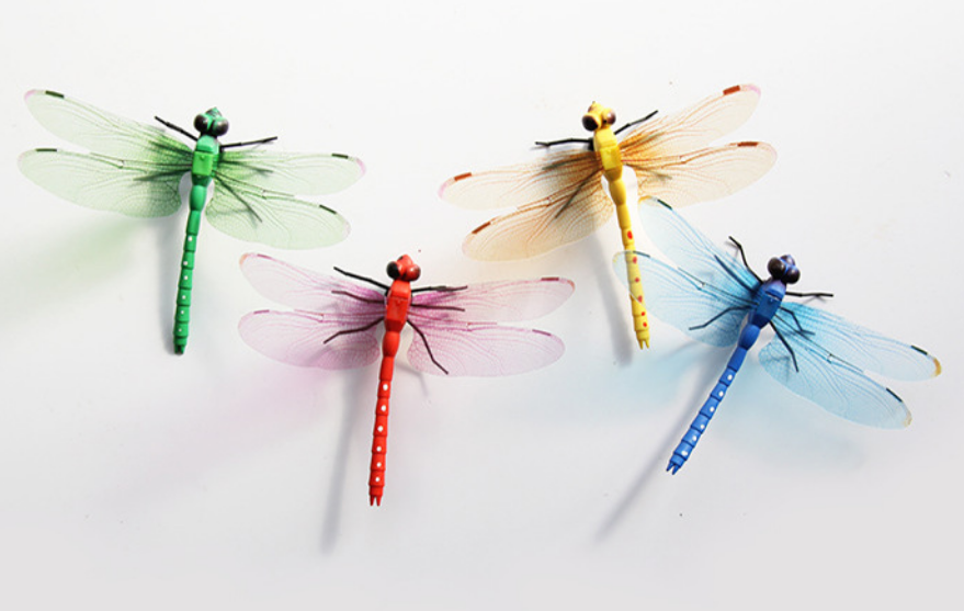 Simulated dragonfly jewelry-pin type-mixed color-PVC-4 pieces-1 pack