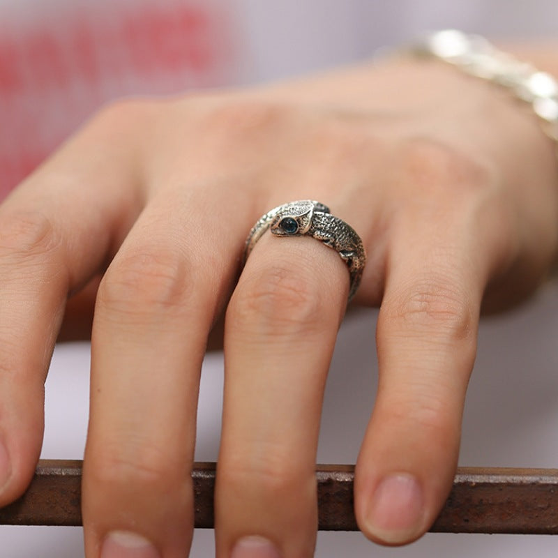 Retro Thai Silver Chameleon Animal-Shaped Ring