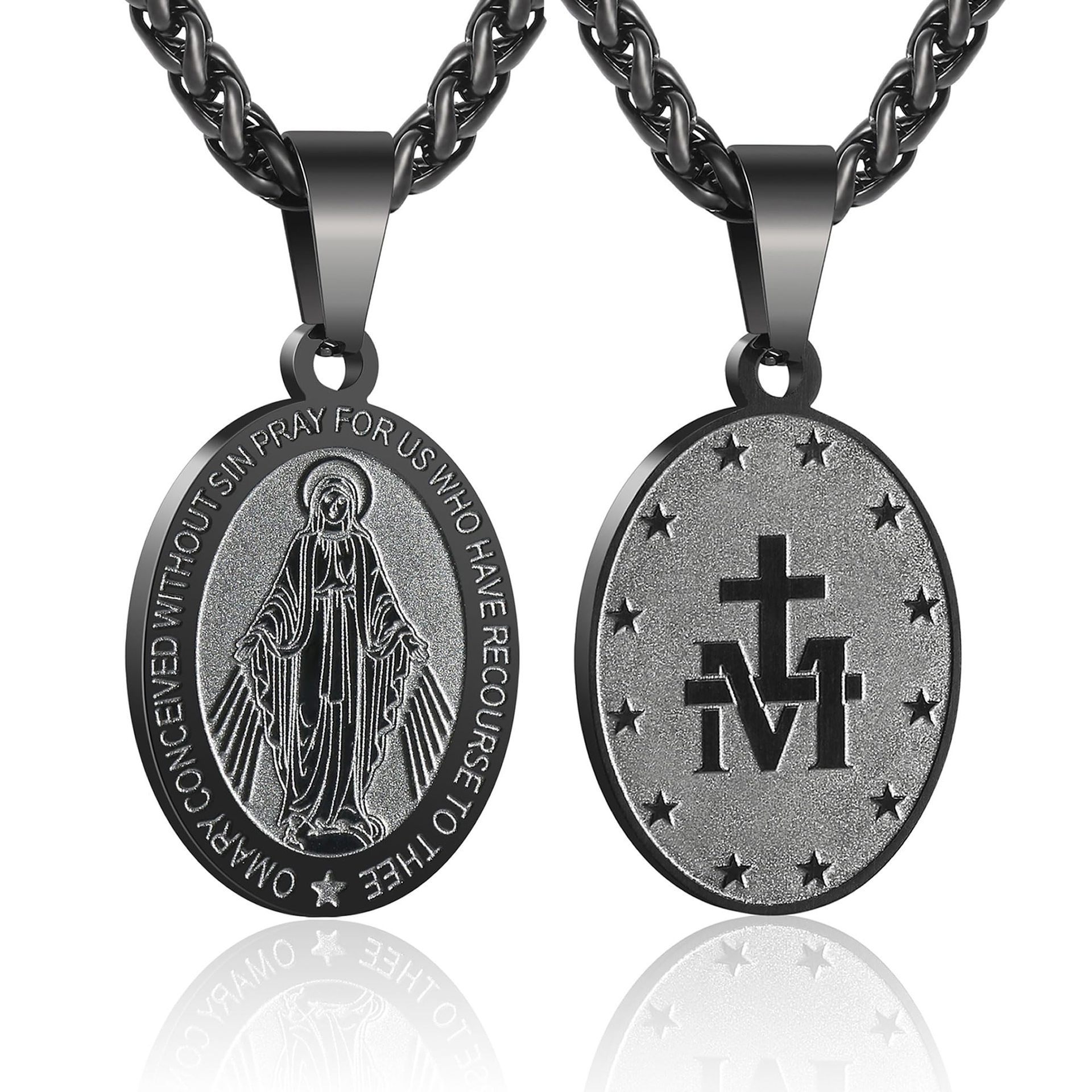 Double-Sided Portrait Medal Cross Stainless Steel Pendant Necklace For Men And Women