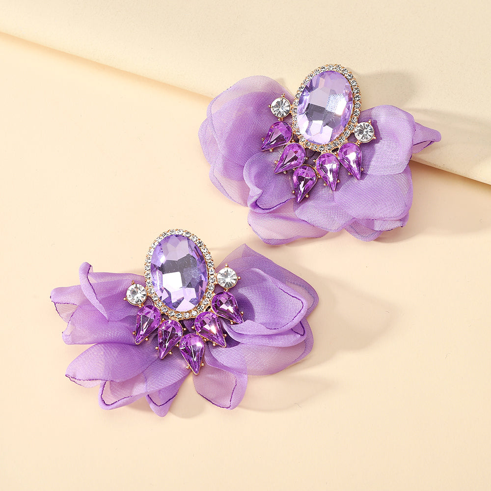 Handgemachte bunte Glas-Chiffon-Blumen-Ohrstecker für Frauen, kühner Modeschmuck für Party, Abschlussball, Urlaub