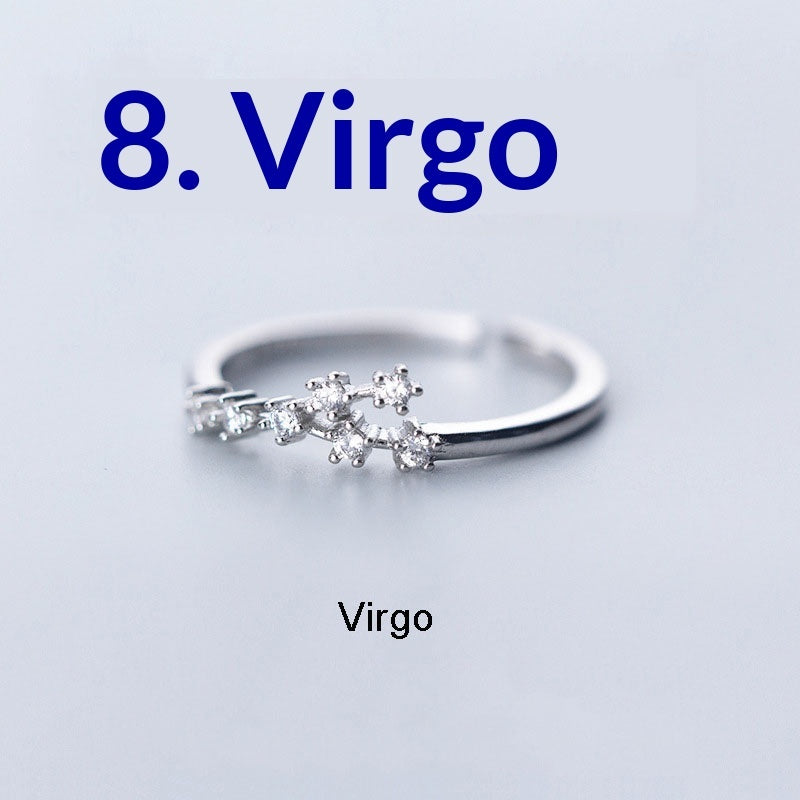 Zirkon versilbert Zwölf Sternzeichen verstellbarer offener Ring